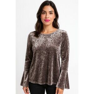Gray Velvet Bell Sleeve Blouse – Small Petite – Boho Renaissance Style